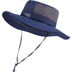 Unisex Dark Blue 100% Nylon Shell Wide Brim Mesh Vent with Neck Flap Cowboy Hat